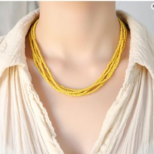 Mustard beaded necklace, simple yellow seed bead necklace,gold multi strand ,bridesmaids boho image 6