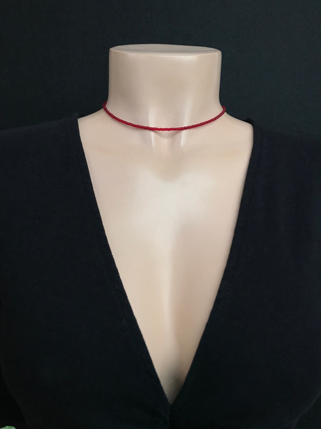 Collier Ras Du Cou En Grenat Naturel Rouge - Perles Rondes Lisses 18" - Neuf Sans Emballage