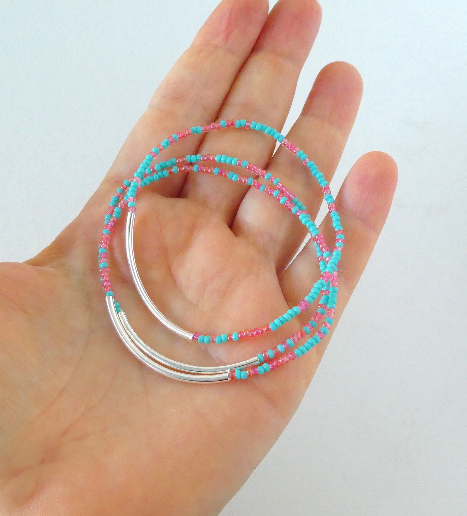 Turquoise And Coral Bracelets Aqua Bracelets Stretchy Etsy
