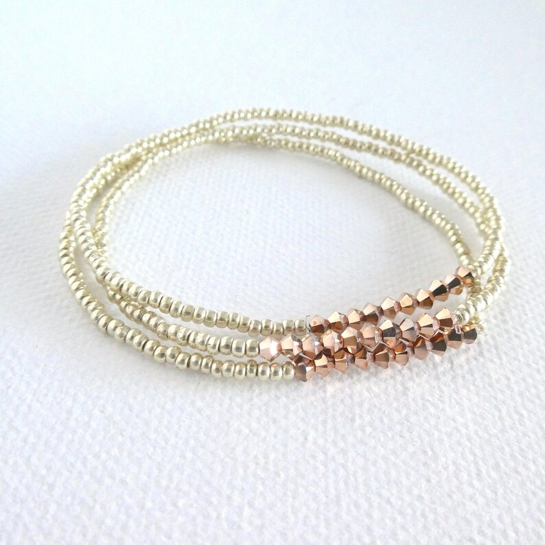 Pulsera de oro rosa, pulsera de oro claro, pulseras elásticas, pulsera delicada, pulsera delicada imagen 4
