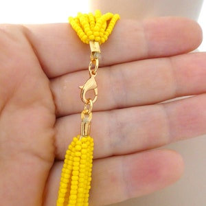 Boho Yellow Seed Bead Necklace, Multistrand Statement Necklace, Handmade Summer Jewelry image 6
