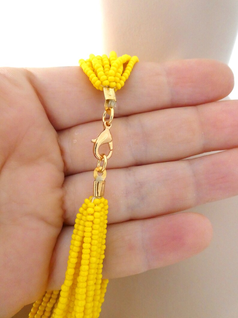 Boho Yellow Seed Bead Necklace, Multistrand Statement Necklace, Handmade Summer Jewelry image 6
