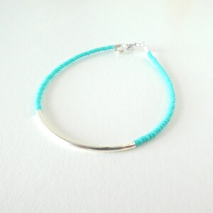Turquoise bracelet, aqua bracelet, bracelet, noodle seed bead bracelet, seed bead bracelet, silver bracelet, minimalist, noodle bracelet image 3