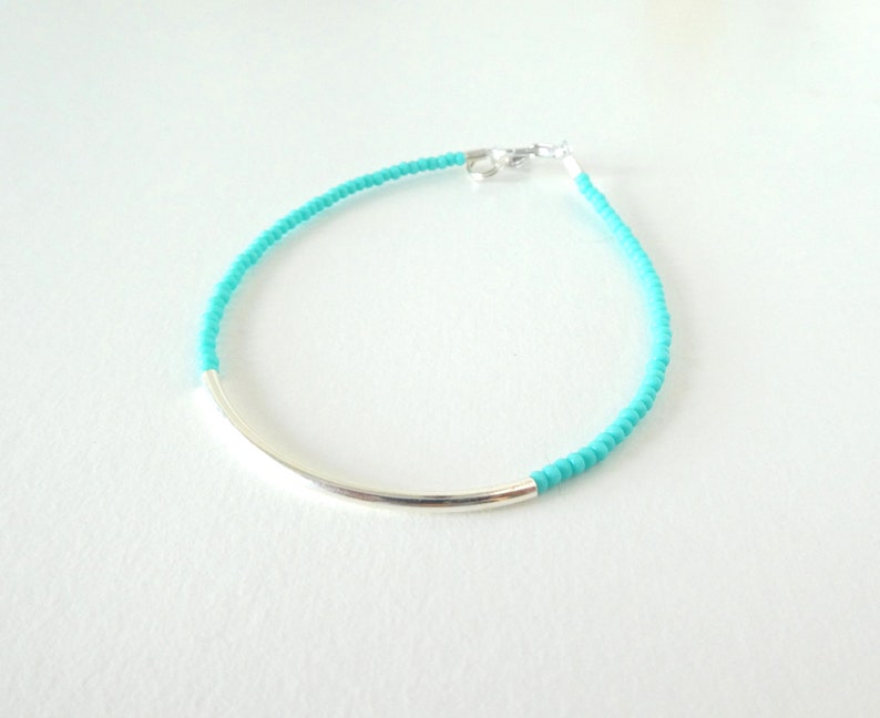 Turquoise bracelet, aqua bracelet, bracelet, noodle seed bead bracelet, seed bead bracelet, silver bracelet, minimalist, noodle bracelet image 3