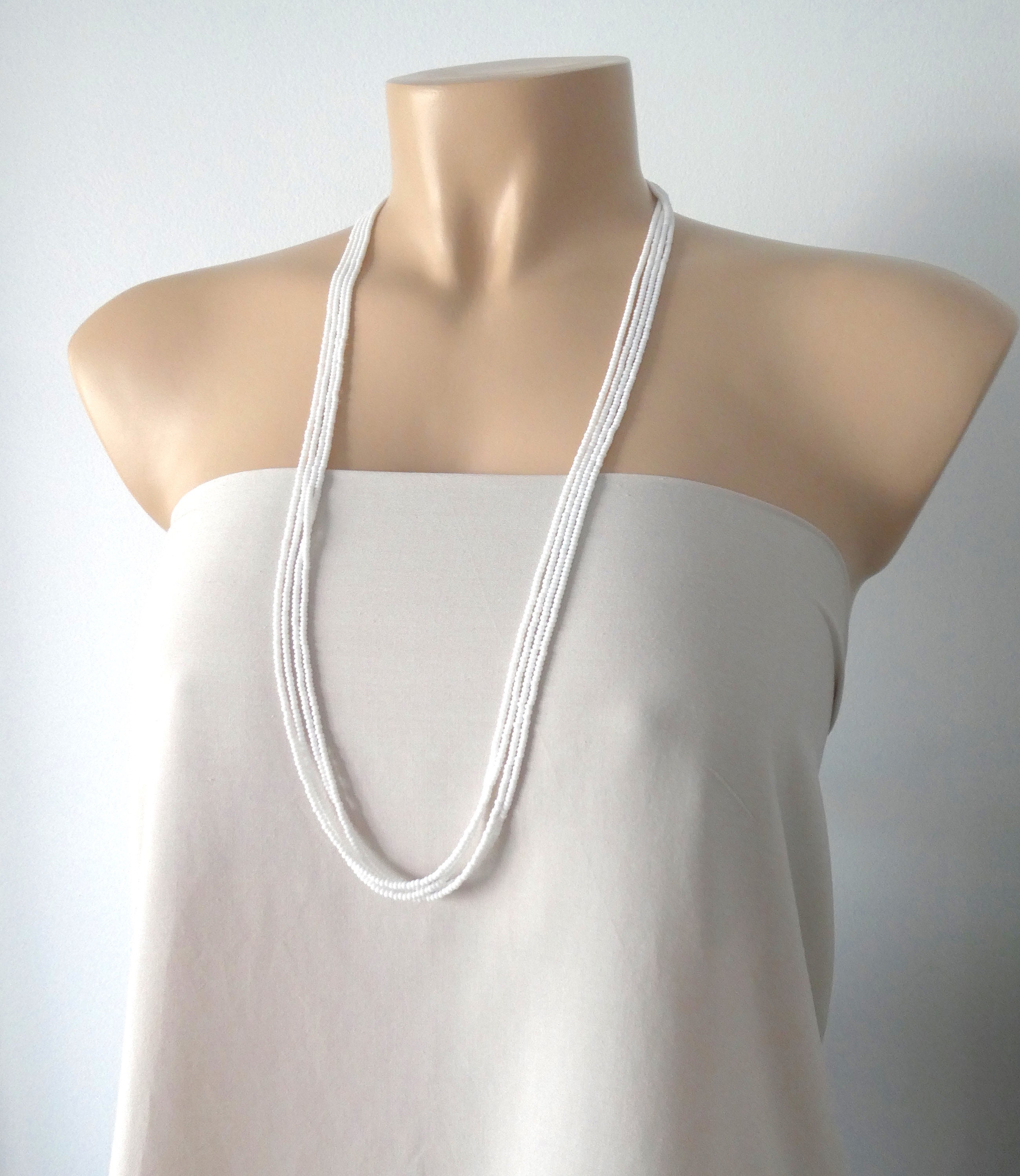 Long white necklace deals