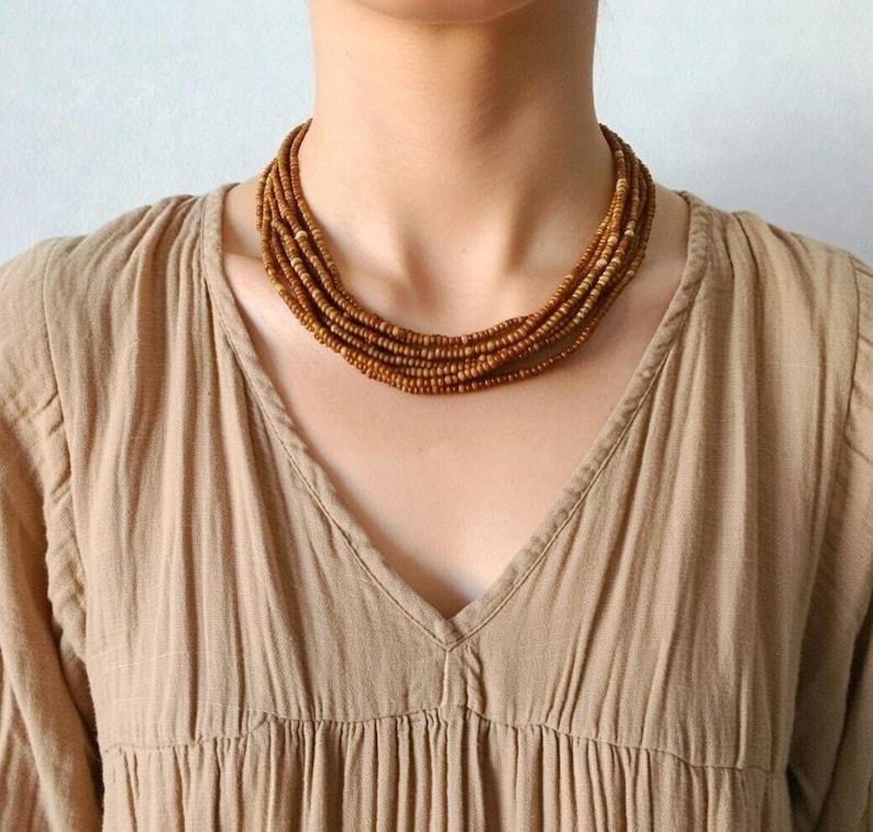 brown seed bead necklace, Boho Necklaces - Gifts for Women , bohemian necklace, brown jewelry image 5