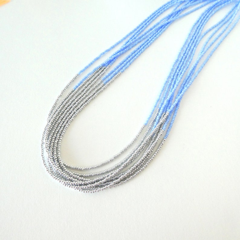 Pastel blue and silver necklace powder blue multi strand beaded necklace,seed bead boho necklace,bridesmaid necklace,gift for women,for her