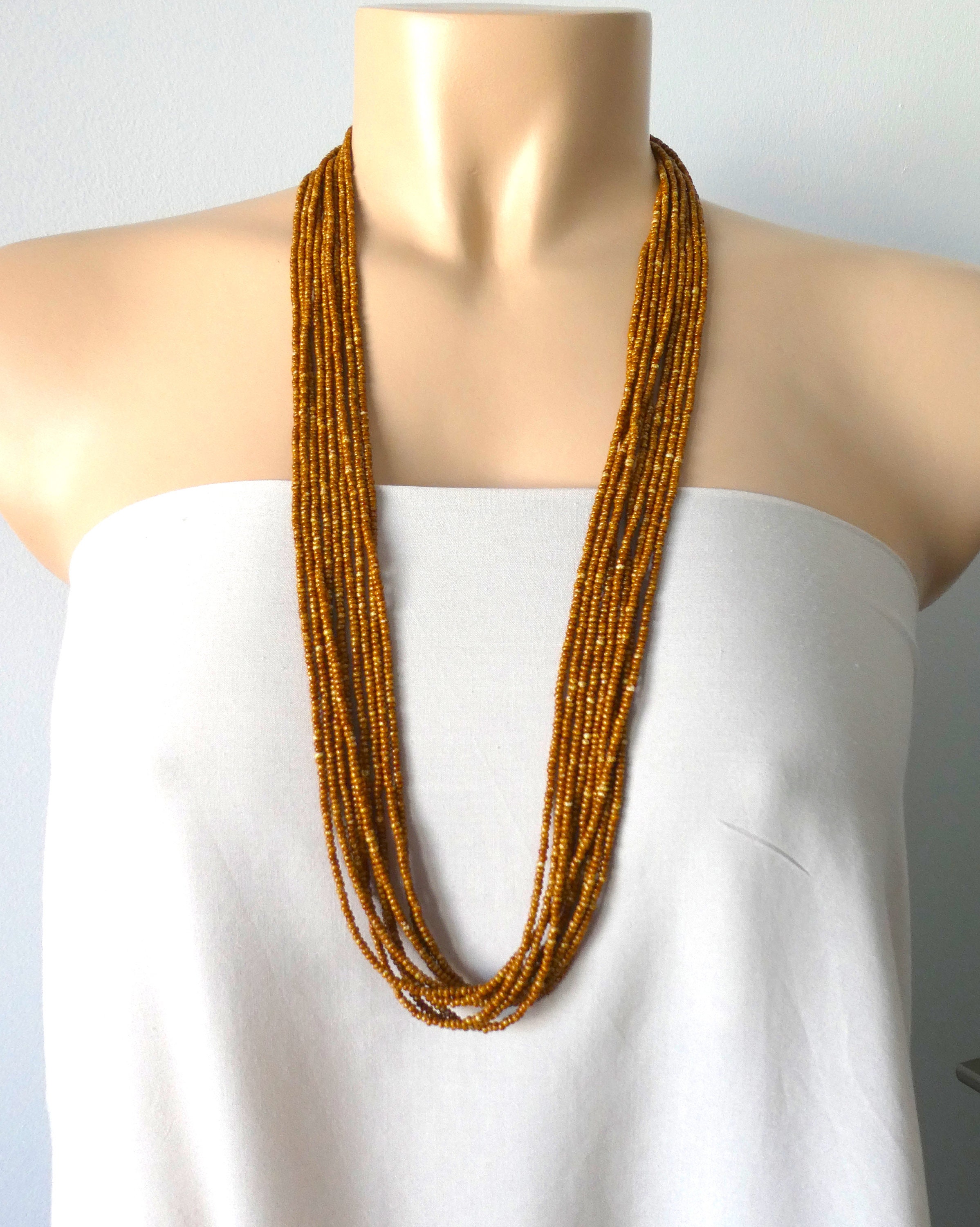 Long brown necklace caramel color necklace beaded boho Etsy