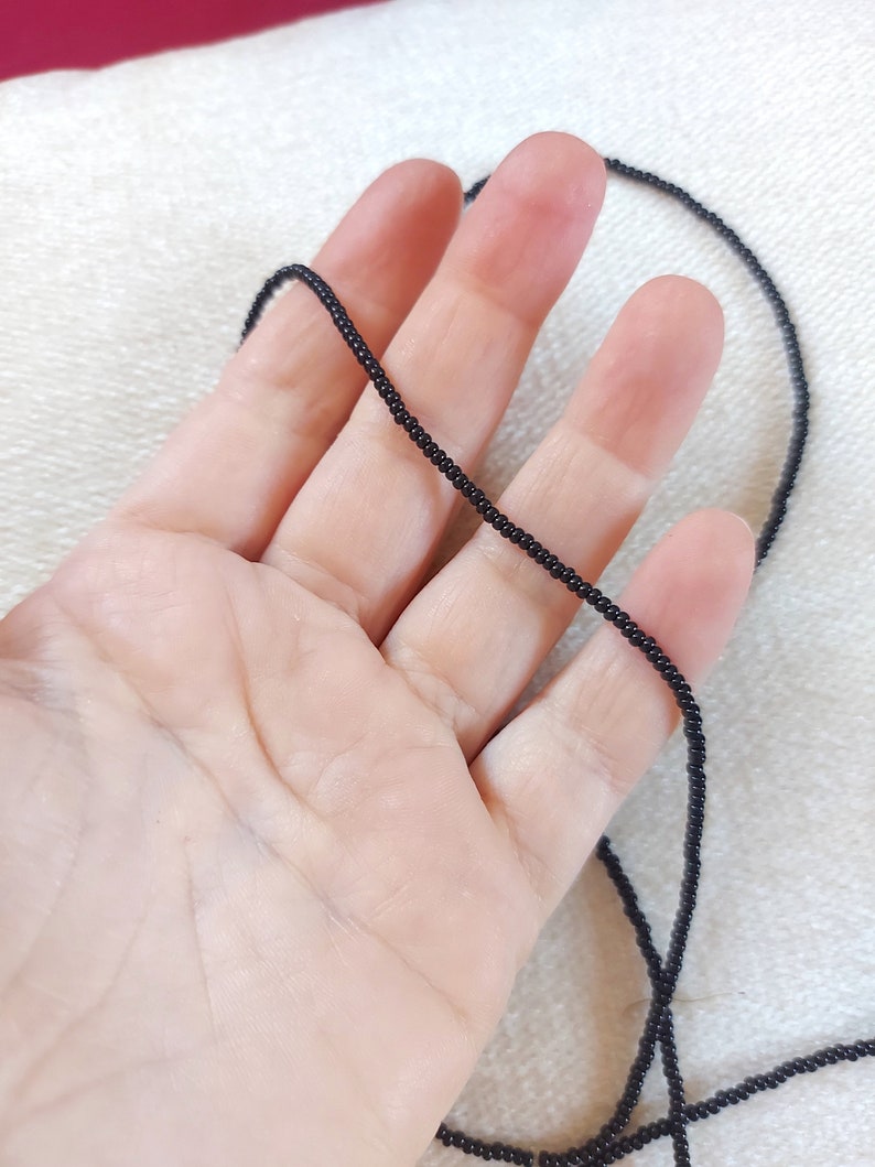 Long black layering necklace, boho necklace, dainty black necklace, seed bead necklace, one strand necklace, layered necklace, unisex image 5
