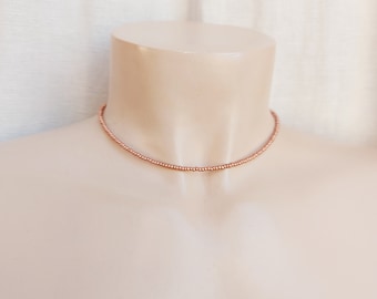 Brown dainty choker necklace, simple necklace, beaded copper necklace, minimalist necklace, seed bead choker, gift for her