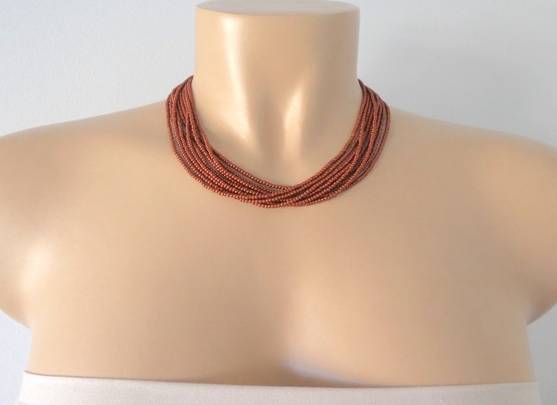 Brown beaded necklace, copper necklace, bronze necklace, boho necklace,beaded necklace,seed bead necklace,autumn necklace,bridesmaids image 4