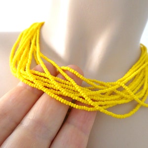 Boho Yellow Seed Bead Necklace, Multistrand Statement Necklace, Handmade Summer Jewelry image 4