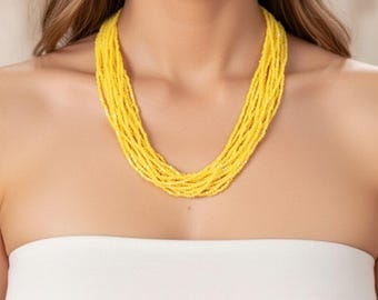 Beaded yellow necklace , boho seed bead necklace , bohemian jewellery , bridesmaid gifts , yellow accessories