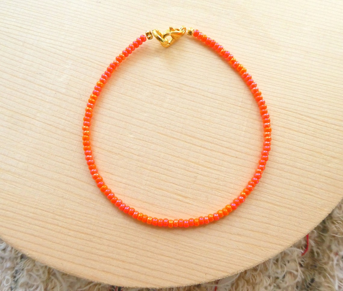 Coral Orange Bracelet Seed Bead Bracelet Iridescent | Etsy