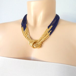 Collar azul marino y dorado, joyas de damas de honor, collar retro, joyas azul oscuro, regalo para ella