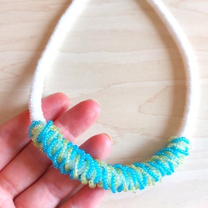 Turquoise choker necklace chunky, turquoise and white, seed bead necklace, teal and white, beaded necklace, aqua necklace