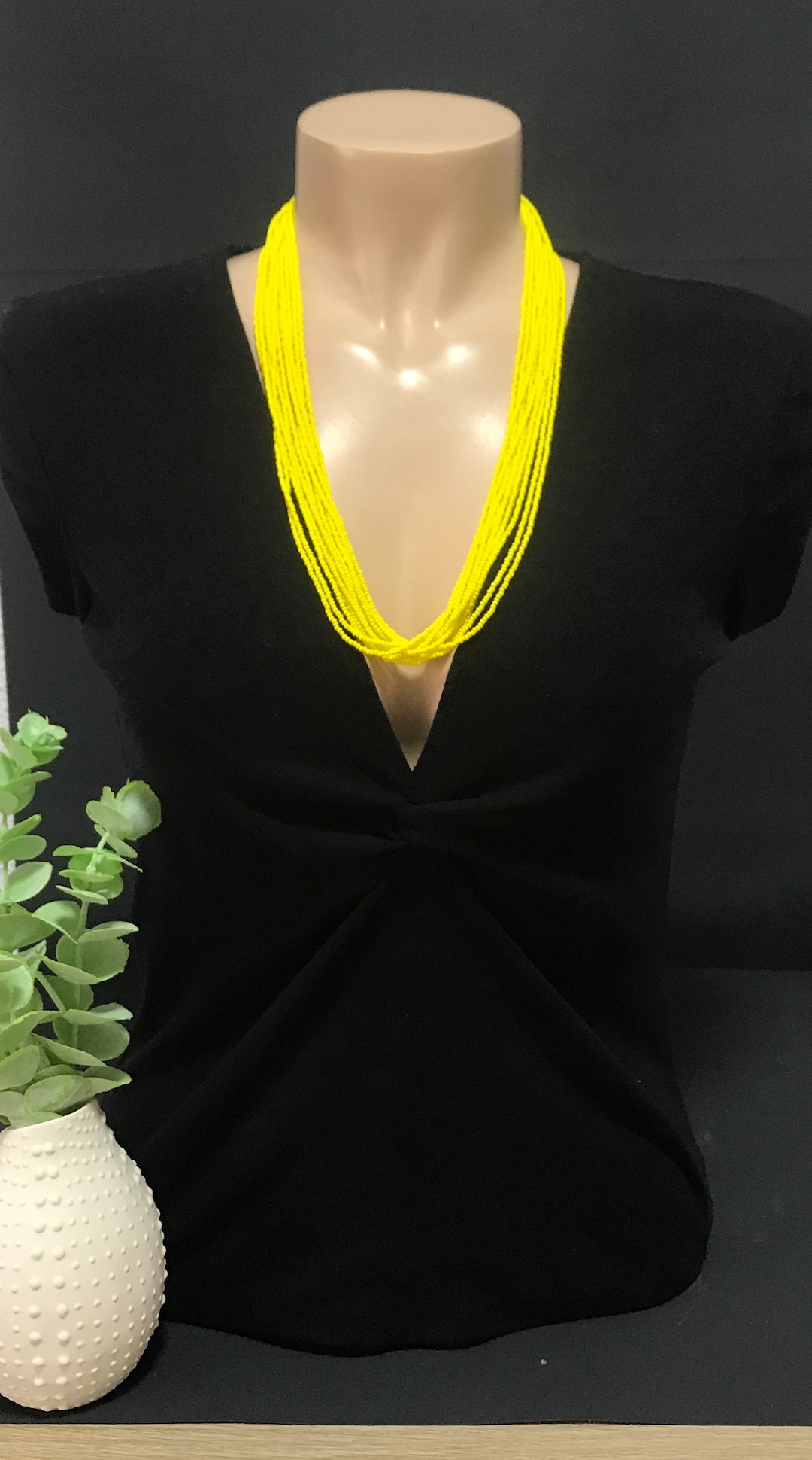 Long Yellow Necklace, Yellow Statement Necklace, Seed Bead Necklace