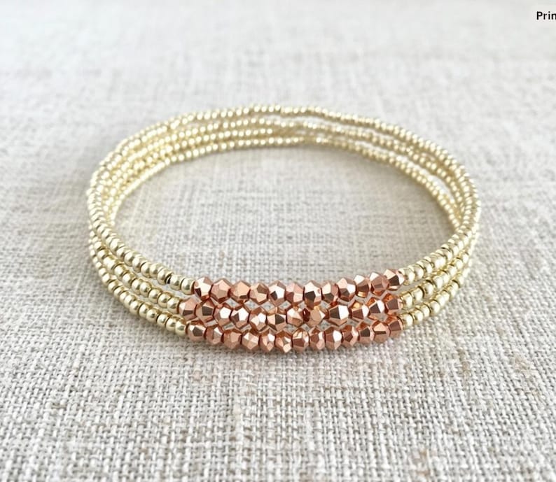 Pulsera de oro rosa, pulsera de oro claro, pulseras elásticas, pulsera delicada, pulsera delicada imagen 8