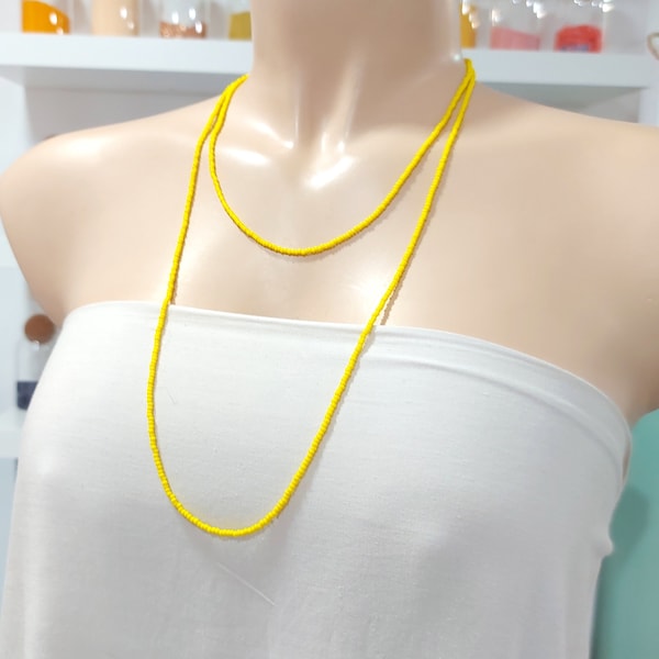 Long dainty beaded yellow necklace, boho necklace, yellow seed bead necklace, yellow one strand necklace, bridesmaids gifts