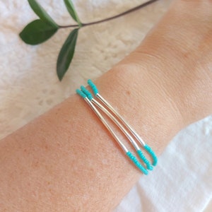 Turquoise bracelets,Set of 3 bar bracelet elastic bracelet,stretch bracelets, noodle, turquoise jewelry, dainty bracelet, bridesmaids gifts image 5