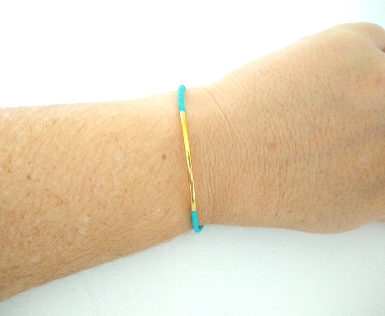 Turquoise bracelet, aqua bracelet, bracelet, noodle seed bead bracelet, seed bead bracelet, silver bracelet, minimalist, noodle bracelet image 6