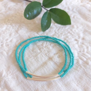 Turquoise bracelets,Set of 3 bar bracelet elastic bracelet,stretch bracelets, noodle, turquoise jewelry, dainty bracelet, bridesmaids gifts image 3