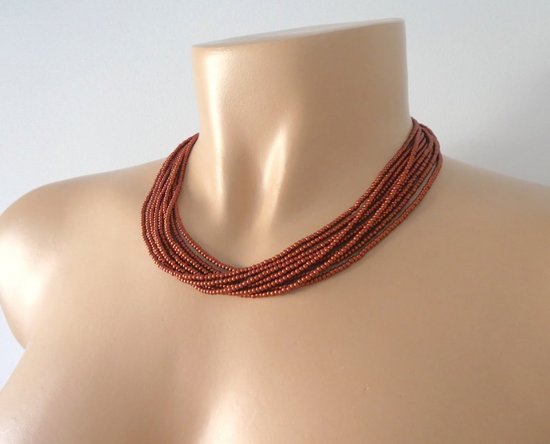 Brown beaded necklace, copper necklace, bronze necklace, boho necklace,beaded necklace,seed bead necklace,autumn necklace,bridesmaids image 1