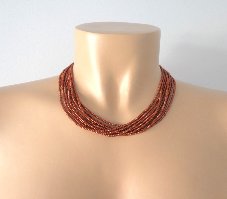 Brown beaded necklace, copper necklace, bronze necklace, boho necklace,beaded necklace,seed bead necklace,autumn necklace,bridesmaids image 6