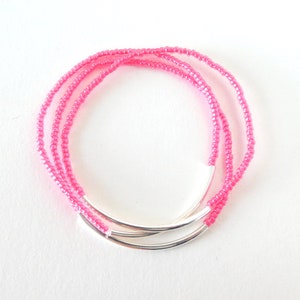 Set van 3 bar armband, koraal armband, roze armband, elastische armband, stretch armband, bloemenmeisje armband, bruidsmeisje armband, zomer, cadeau afbeelding 4