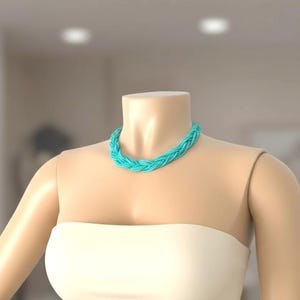 Beaded boho turquoise necklace,seed bead necklace,statement necklace,choker necklace,braided necklace,teal necklace,bridesmaid jewelry image 4