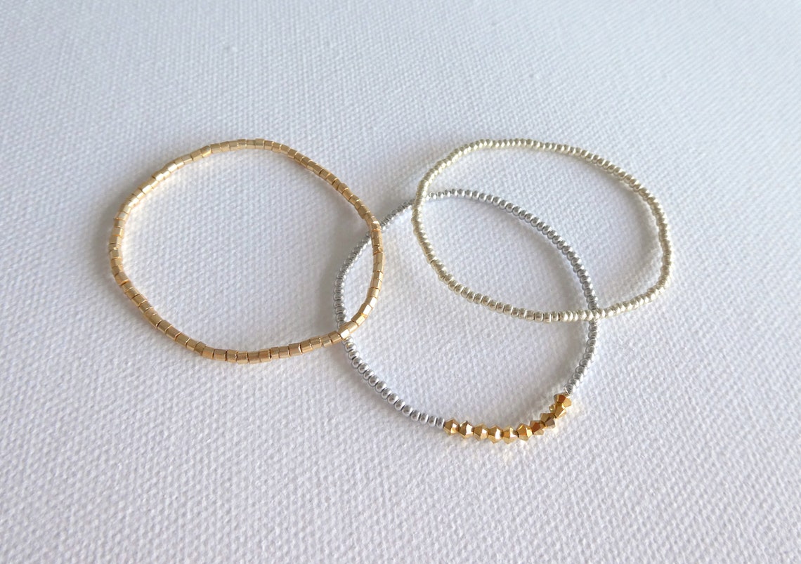 Stretchy Silver and Gold Beaded Bracelet main image 1