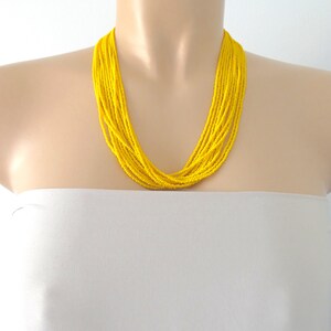 Boho Yellow Seed Bead Necklace, Multistrand Statement Necklace, Handmade Summer Jewelry image 5