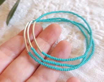 Turquoise bracelets,Set of 3 bar bracelet elastic bracelet,stretch bracelets, noodle, turquoise jewelry, dainty bracelet, bridesmaids gifts