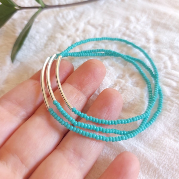 Turquoise bracelets,Set of 3 bar bracelet elastic bracelet,stretch bracelets, noodle, turquoise jewelry, dainty bracelet, bridesmaids gifts