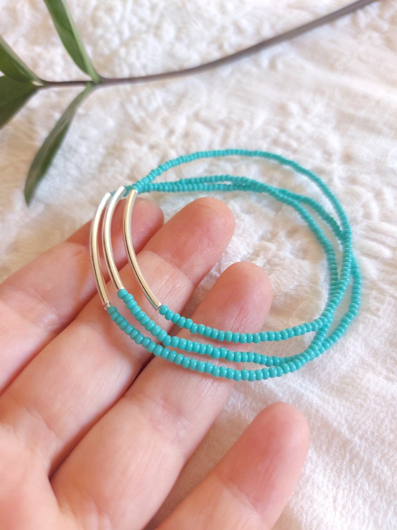 Turquoise bracelets,Set of 3 bar bracelet elastic bracelet,stretch bracelets, noodle, turquoise jewelry, dainty bracelet, bridesmaids gifts image 1