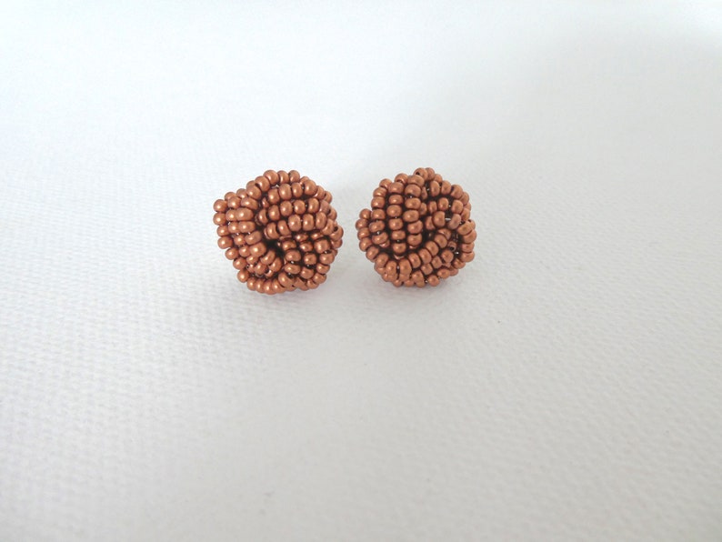 Brown copper stud earrings knot earringsbeaded earringsseed Etsy