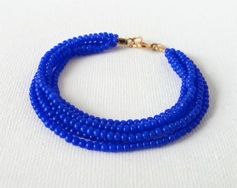 Pulseira azul safira, pulseira de miçangas, pulseira de miçangas azul royal, presentes para madrinhas