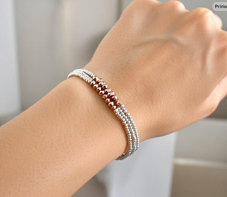 Pulsera de oro rosa, pulsera de oro claro, pulseras elásticas, pulsera delicada, pulsera delicada imagen 9