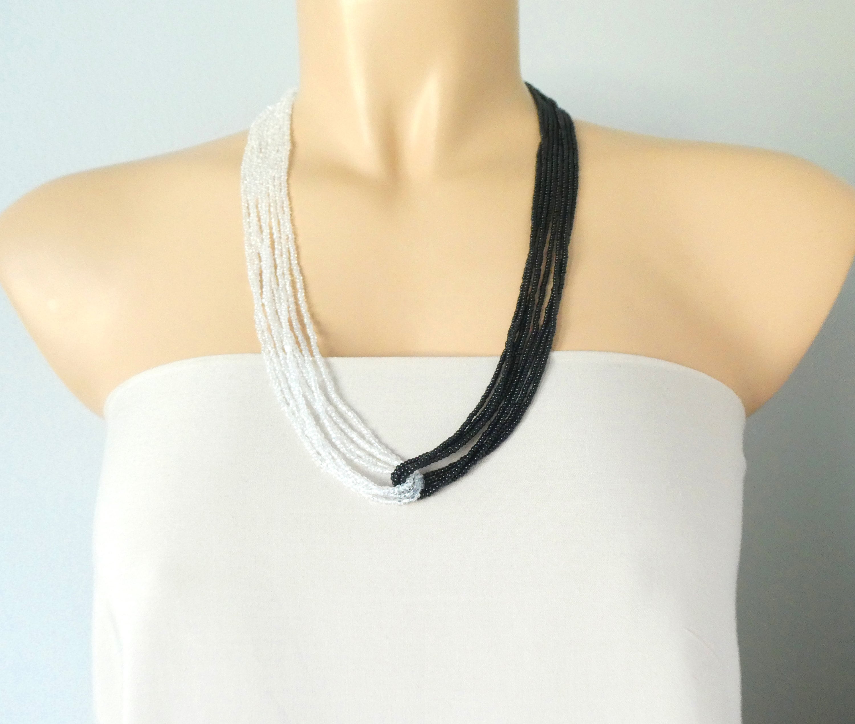 Black and white necklaceseed bead necklace black necklace Etsy