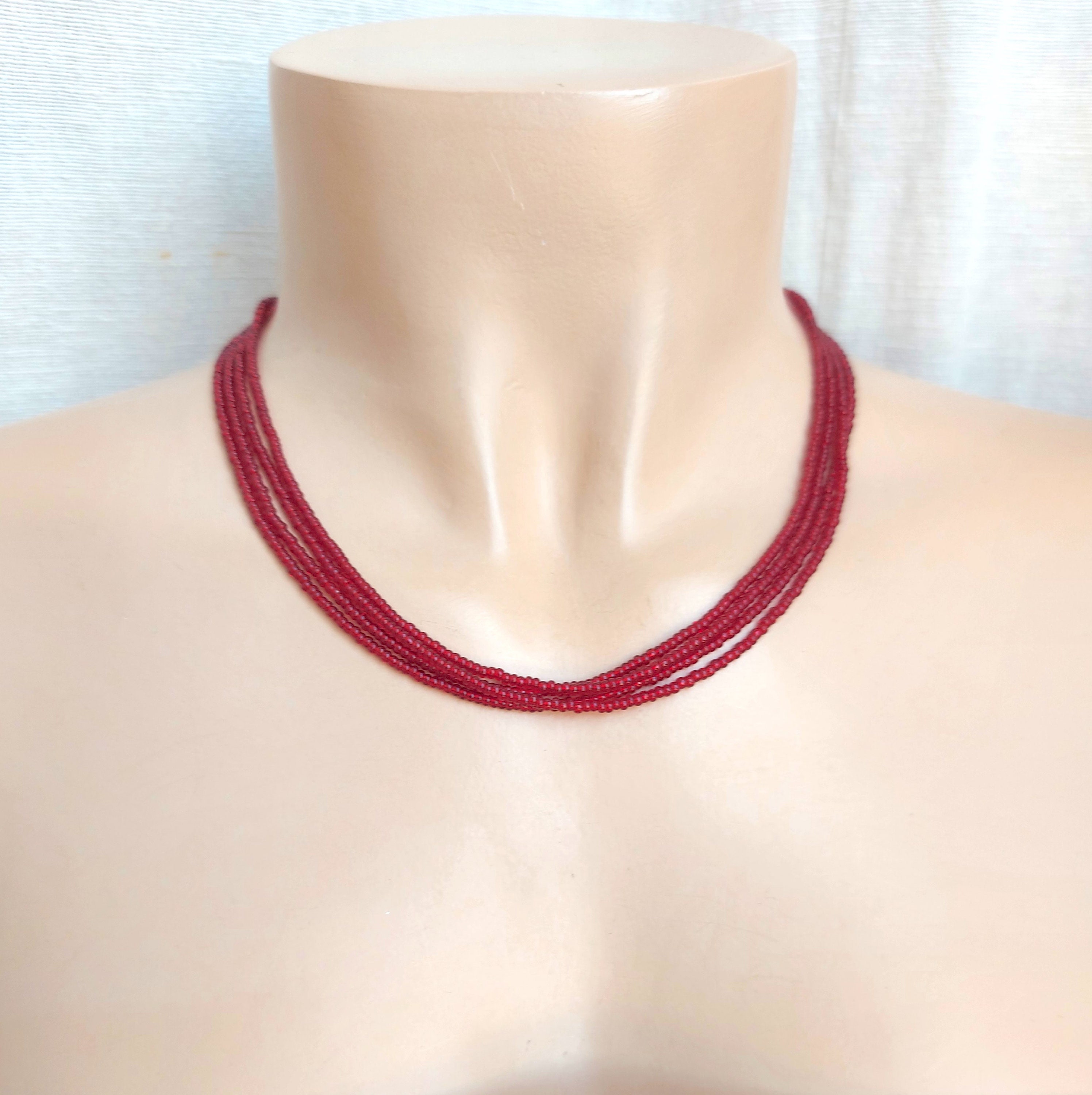 Collier En Perles De Grenat Dégressif Bordeaux - Naturelles, Acier Inoxydable, Neuf Avec étiquettes