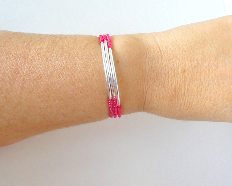 Set van 3 bar armband, koraal armband, roze armband, elastische armband, stretch armband, bloemenmeisje armband, bruidsmeisje armband, zomer, cadeau afbeelding 3