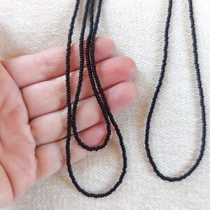 Long black layering necklace, boho necklace, dainty black necklace, seed bead necklace, one strand necklace, layered necklace, unisex image 6