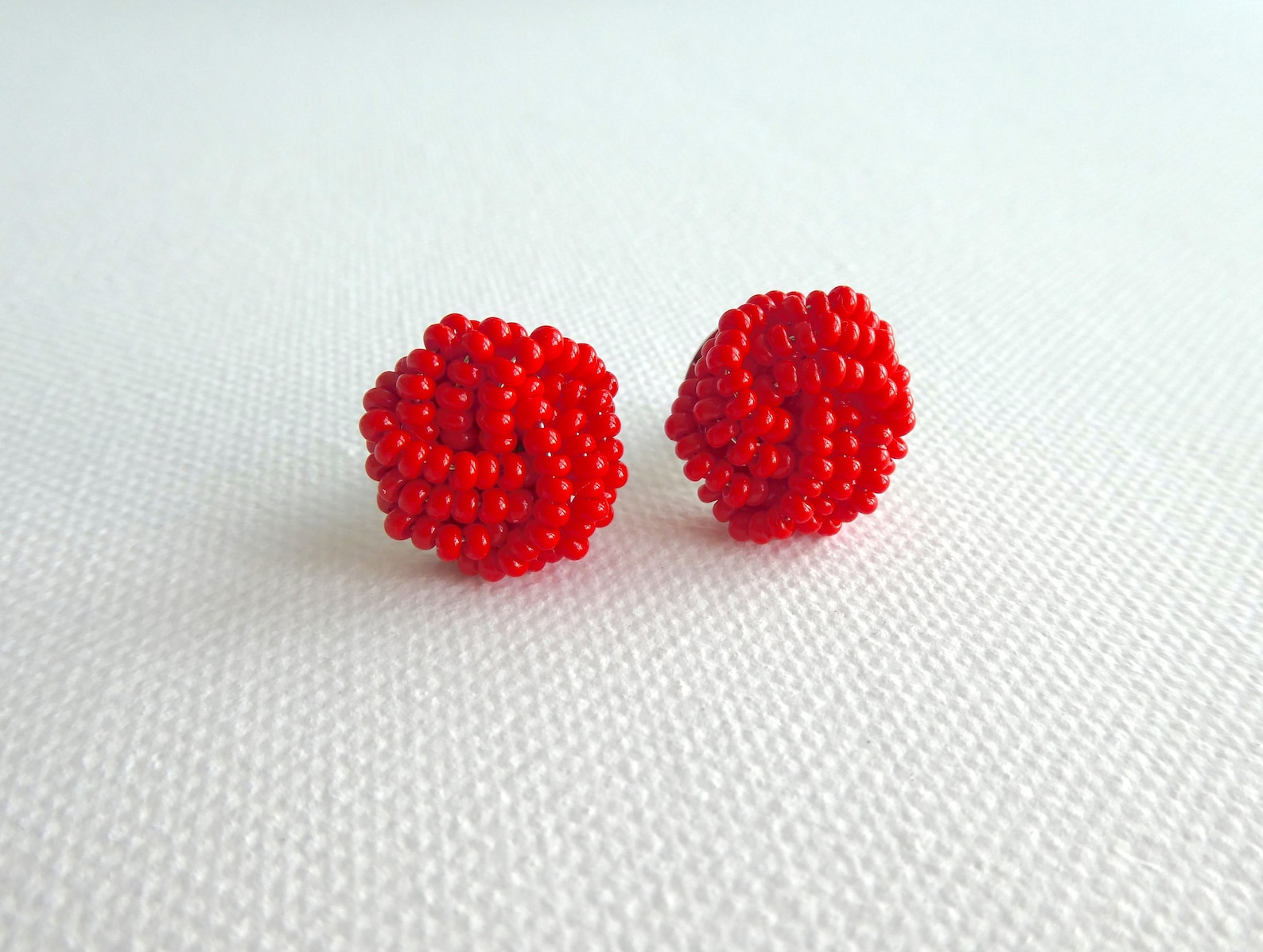 Red Stud Earrings Knot Earringsclip on Red Earringsbeaded Etsy