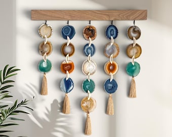 24-Inch Brazilian Agate Wall Hanging, Desert Sky Uma, Walnut Wood, Ready to Ship