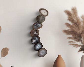 Brazilian Agate Wall Art Set, 7 Slice Charcoal Gray Mix Statement Installation, Ready to Ship