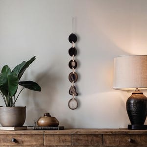Black Ombre Agate Garland – Monochrome Boho Wall Hanging, Handmade Crystal Art