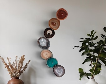 Brazilian Agate Wall Art Set, 7 Slice Rainbow Ombre, Statement Installation, Ready to Ship