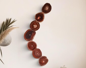 Brazilian Agate Wall Art Set, 7 Slice Rust, Amber & Red Statement Installation, Ready to Ship