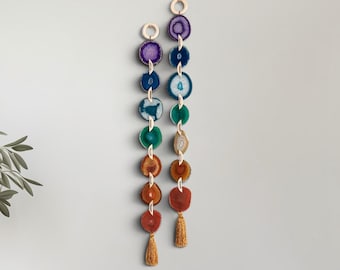 Brazilian Agate Wall Hanging, Chakra Rainbow Garland, Custom Hanger Bell Tassel, Made to Order