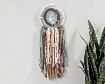 Beautiful 12\u201d White and Silver Geode Inspired Resin Wall Clock with Rocks.